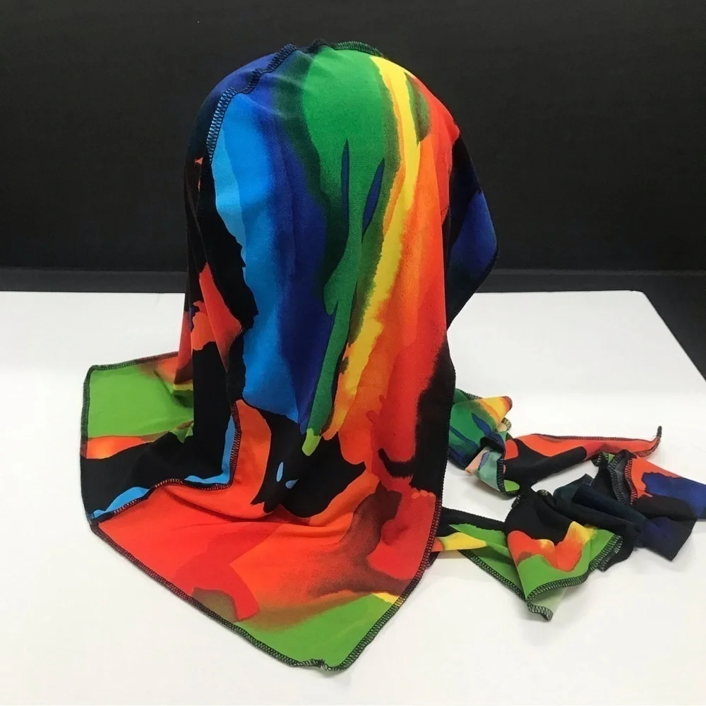 Jersey Durag Head Scarf Turban Multicolored Long Tail Stretch Wave Cap - Picture 8 of 14